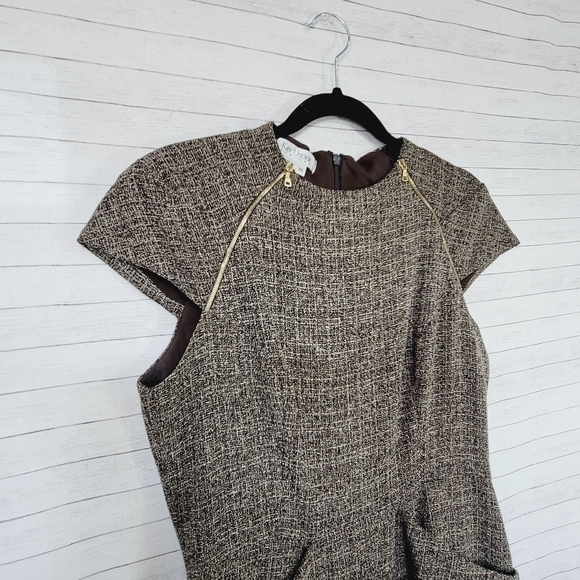 KAY UNGER BROWN TWEED DRESS, W POCKETS SZ 10 - Picture 5 of 13